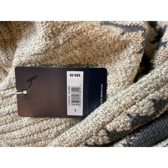 Size Large LUCKY BRAND Sweater LONG sleeved Tribal Taupe Olive Cardigan‎ NWT - Picture 10 of 11